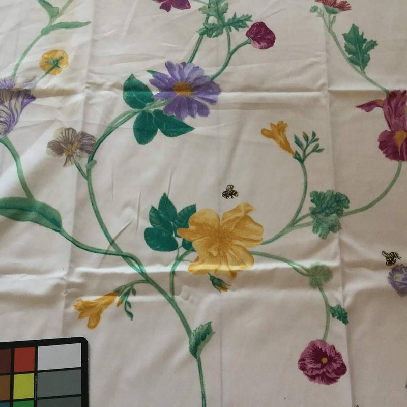 Floral with Tiny Bees | White / Purple / Green | Home Decor Fabric | 56 W | BTY