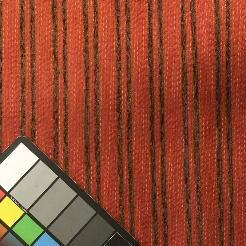 Red with Brown Raised Chenille Stripes | Upholstery Fabric | 57 W | By the Yard