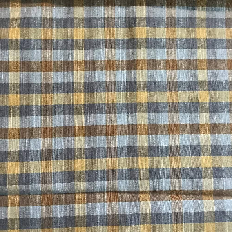 Blue and Tan Checked Plaid | Drapery / Slipcover Fabric | 56 Wide | By the Yard