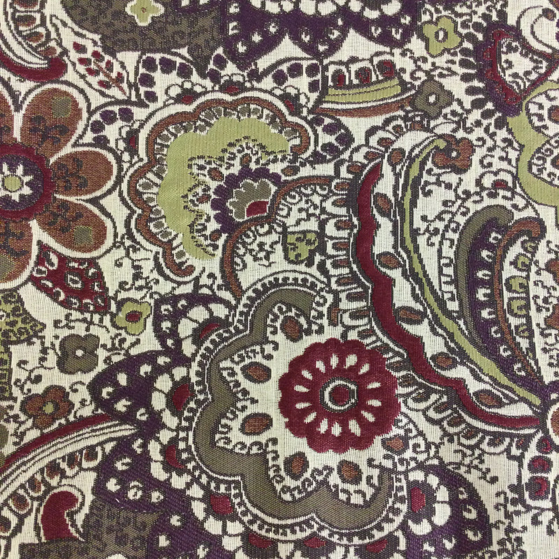 Paisley Floral Purple / Green / Red | Upholstery Fabric | 54" Wide | By the Yard