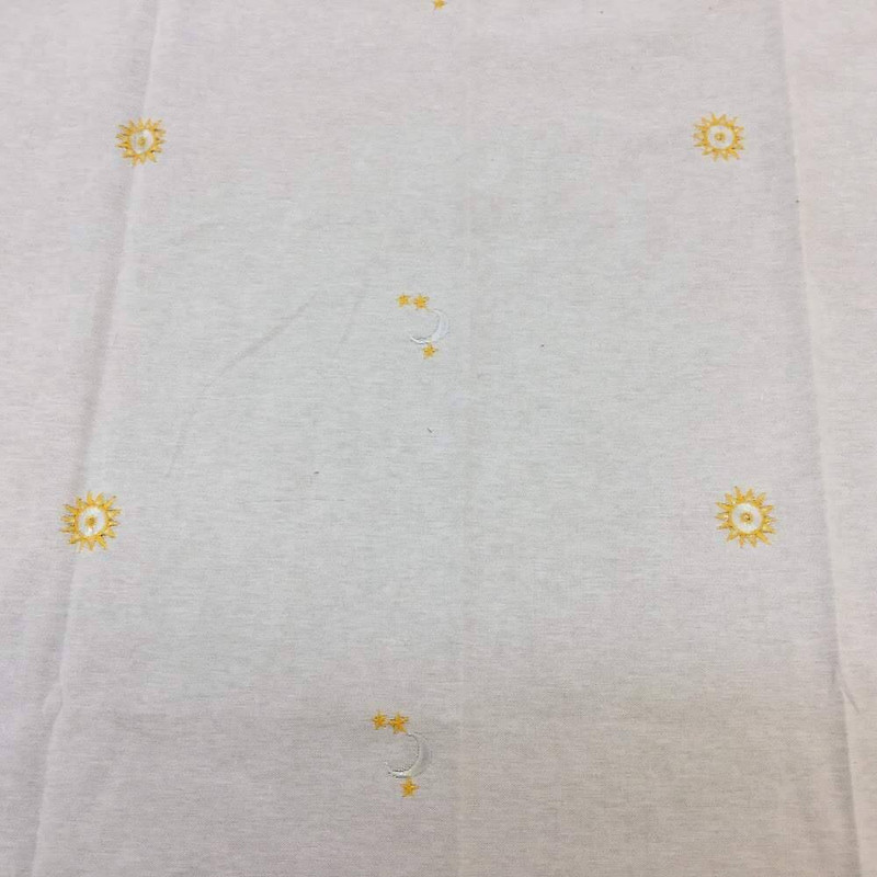 White with Sun Embroidery | Upholstery / Drapery Fabric | 70 Wide | By the Yard