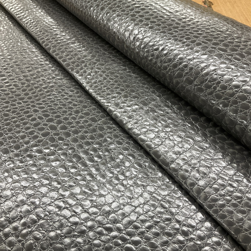 GREY - Glossy Faux Snake Skin Upholstery Vinyl Fabric | CROCCO | BTY |