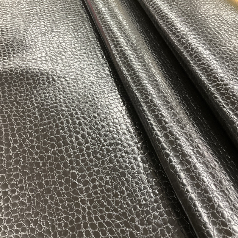 BLACK - Glossy Faux Snake Skin Upholstery Vinyl Fabric | CROCCO | BTY |