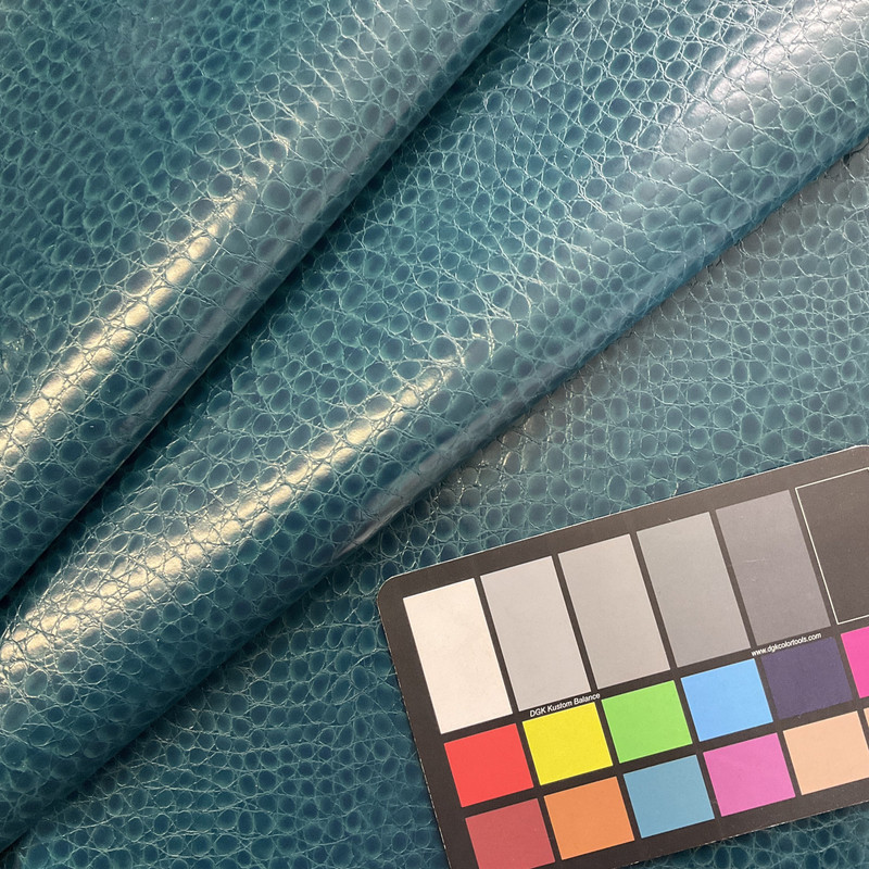 TEAL - Glossy Faux Snake Skin Upholstery Vinyl Fabric | CROCCO | BTY |