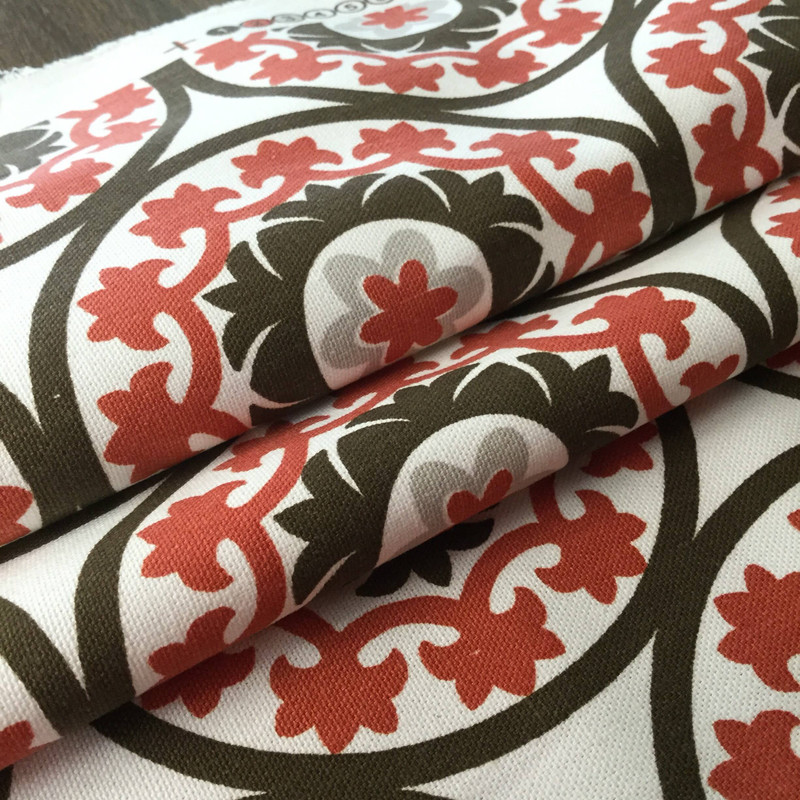 Decorative Floral Red / Brown / White | Home Decor Fabric | Robert Allen | 54 W