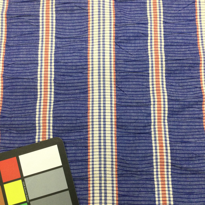 Blue/white/orange Shirred Stripe Cotton Duck Canvas | Home Decor | Pillow | Drapery |54 inch Wide | Sold BTY