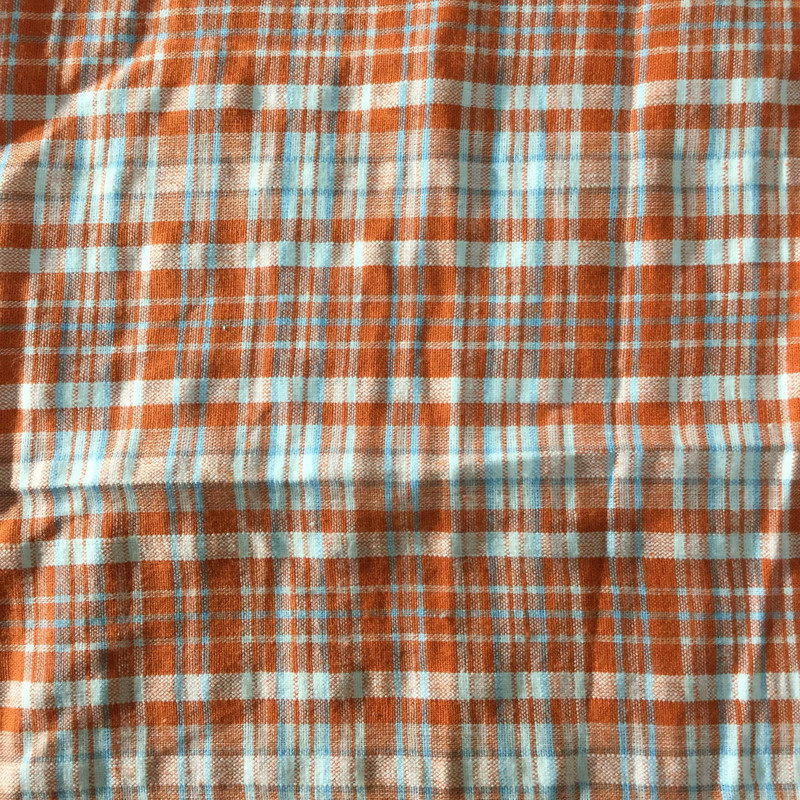 orange blue plaid fabric