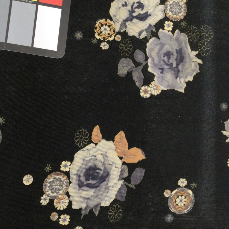 Grey and Caramel Floral on Black Fabric