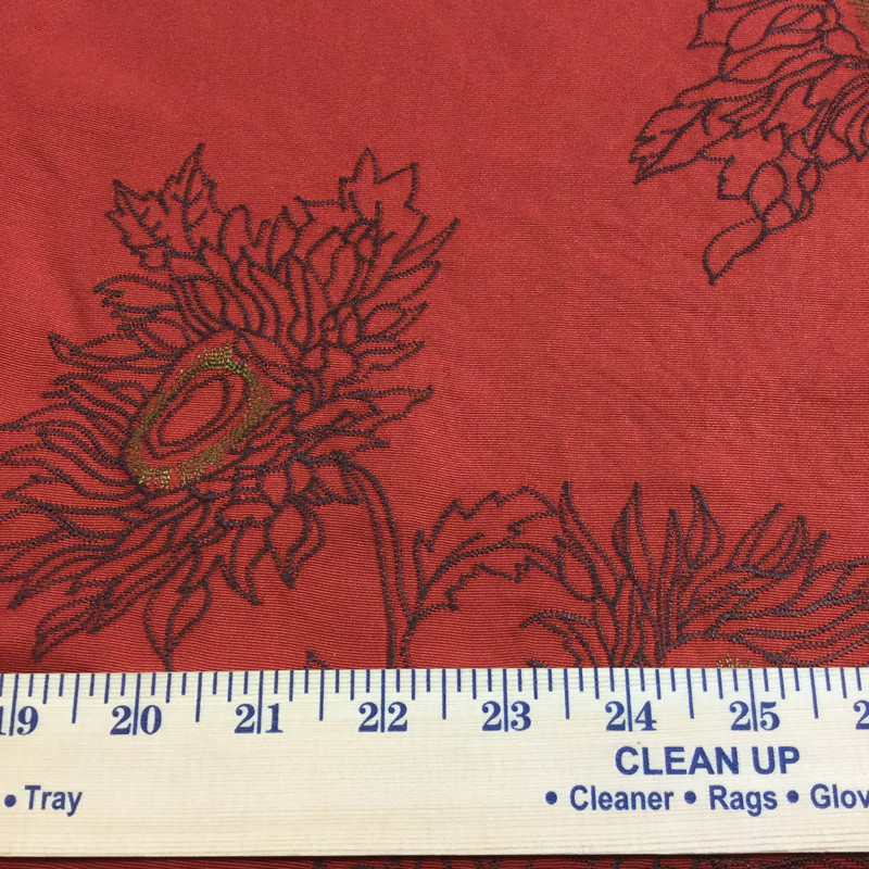floral embroidery red brown