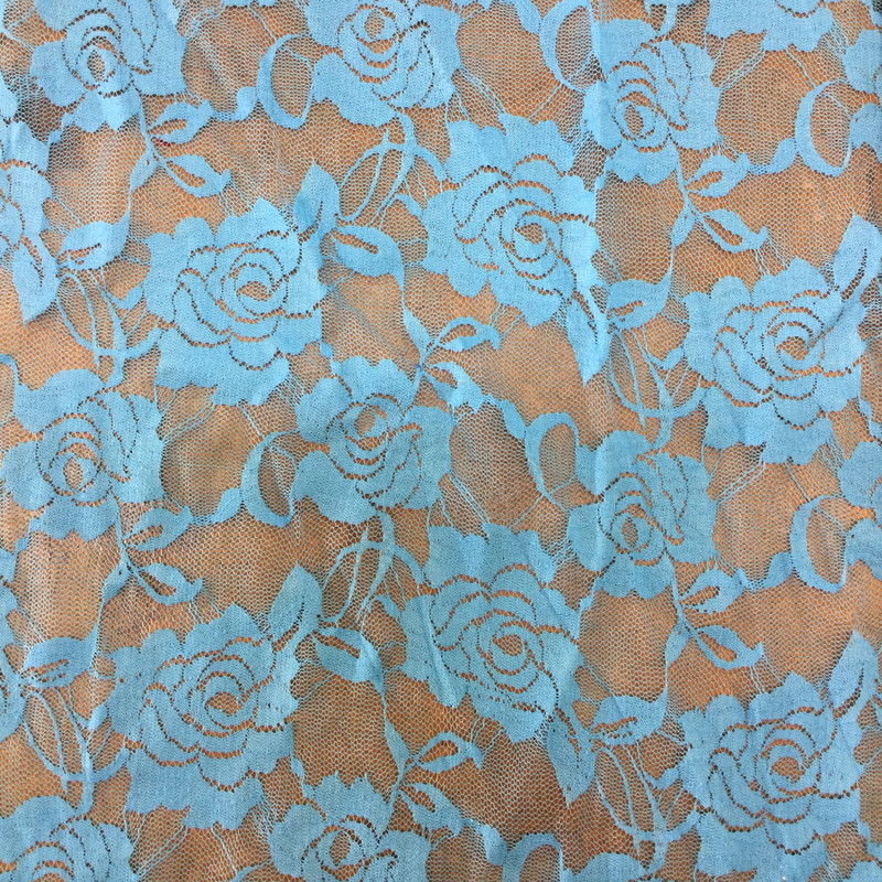 Cyan Blue Stretch Lace Fabric | Rose Floral Pattern | Special Occasion | By The Yard | 60 Inch Wide