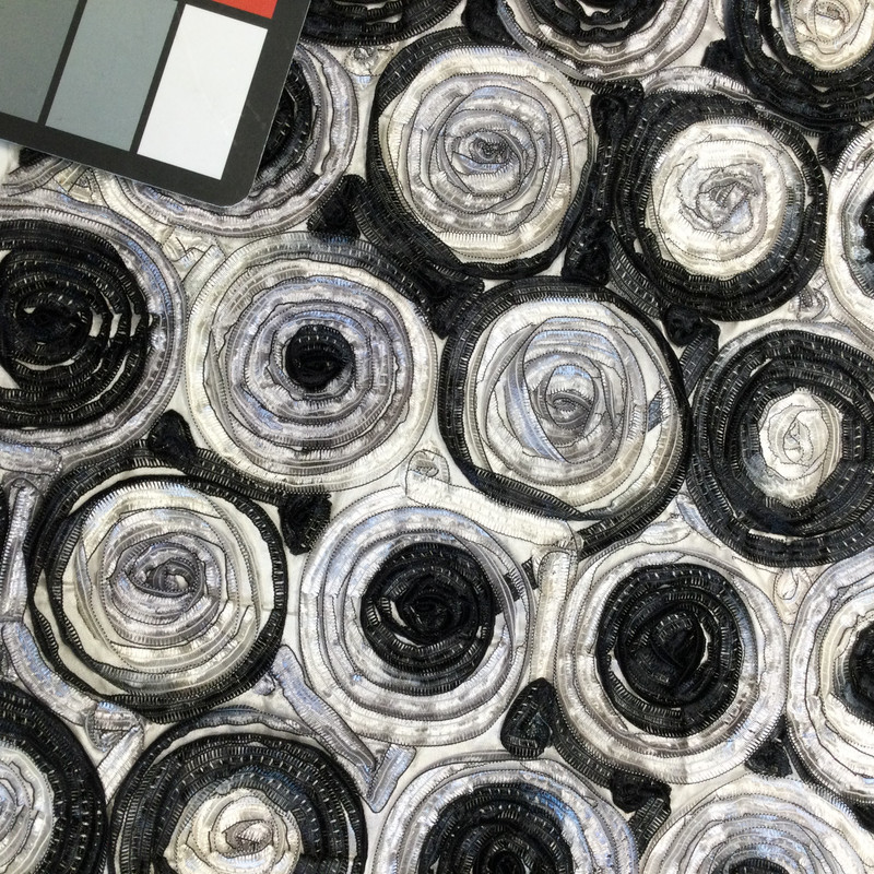 Black and White Ombre 3D Ribbon Circle Textured Taffeta Fabric | Special Occasion | Apparel | Home Decor | 44 inch | By The Yard