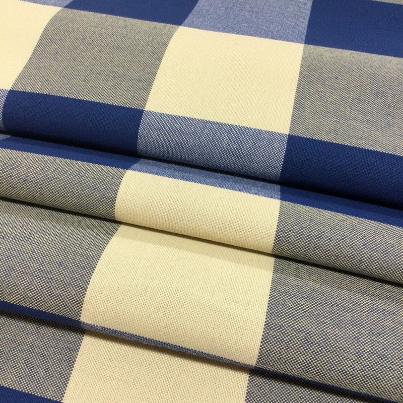 Blue and Beige Check Plaid | Hatteras by BELLA-DURA | Indoor / Outdoor Fabric | WATER RESISTANT | 54" Wide | BTY