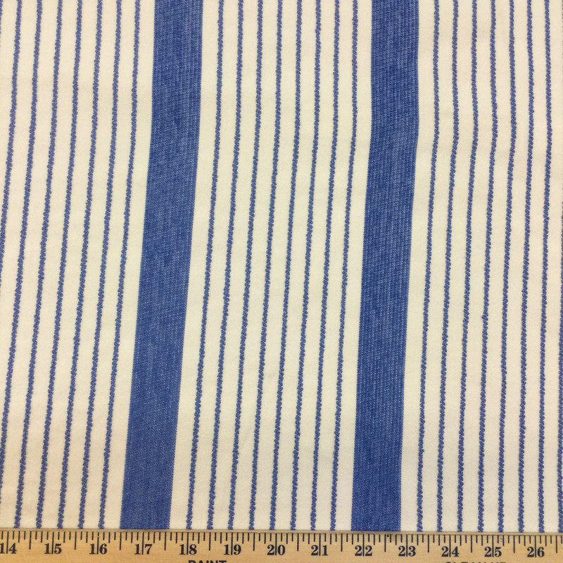 Blue and White Stripes | Porter Stripes in Stonewash Denim by BELLA-DURA | Latex Backed | Indoor / Outdoor Fabric | WATER RESISTANT | 54" Wide | BTY