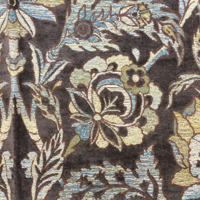 Persian Carpet Chenille in Brown and Blue | Camelot Bluestone by Regal Fabrics | Upholstery Fabric | 54" Wide | By the Yard