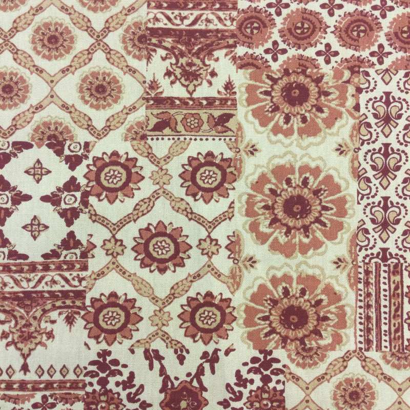 Patchwork Decorative Damask | Red / Beige | Home Decor Fabric | 54" Wide | By the Yard