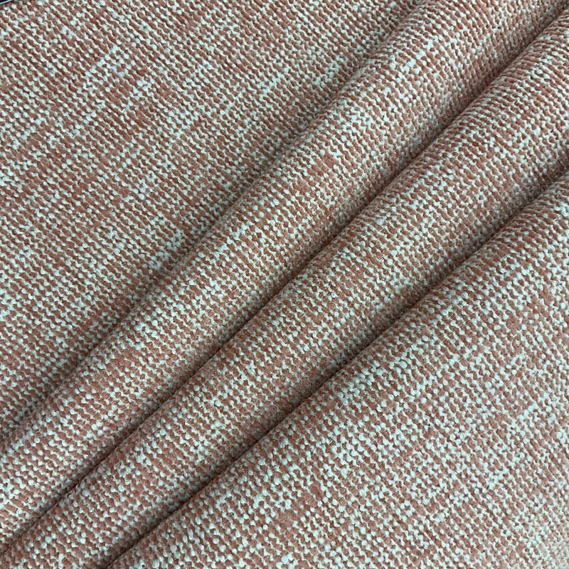 Coral Pink / Off White Chenille | Heavy Upholstery Fabric | 54" Wide | By the Yard