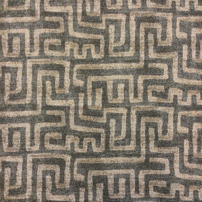 Kuba in Saddle | Jacquard Upholstery Fabric | Maze Geometric in Tan / Brown | 54" Wide | By the Yard
