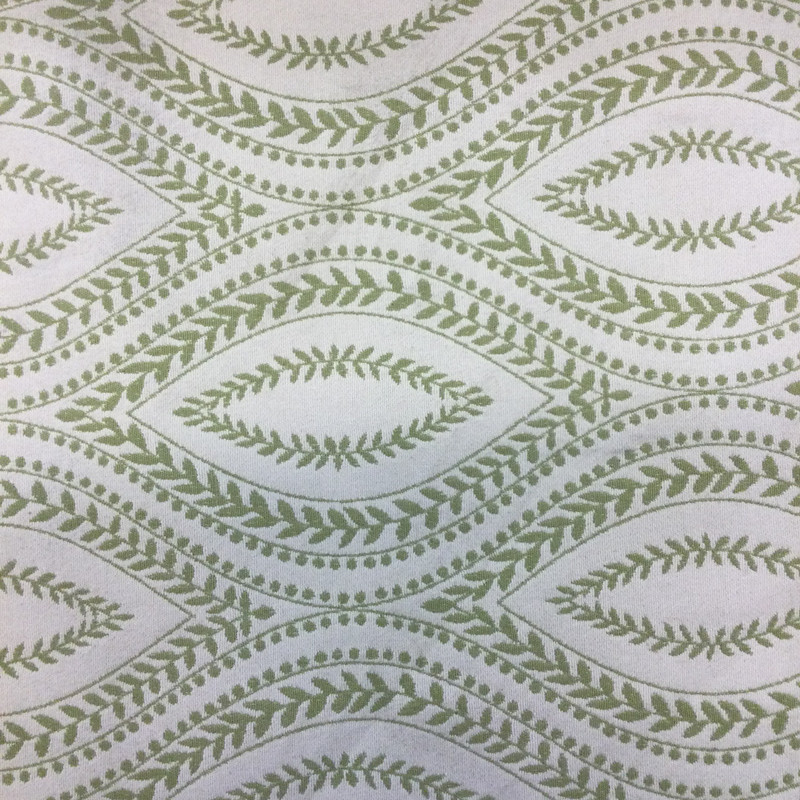 Carino in Sweet Pea Green | Jacquard Upholstery Fabric | Leafy Vine Ogee in Green / Off-White | Heavyweight | 54" Wide | By the Yard