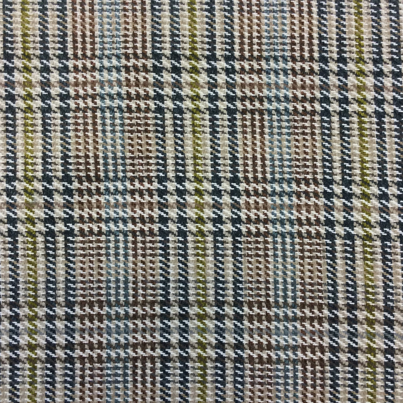 Cody in Pheasant | Heavyweight Upholstery Fabric | Glen Plaid / Check in Taupe / Brown / Blue / Green | 54" Wide | By the Yard