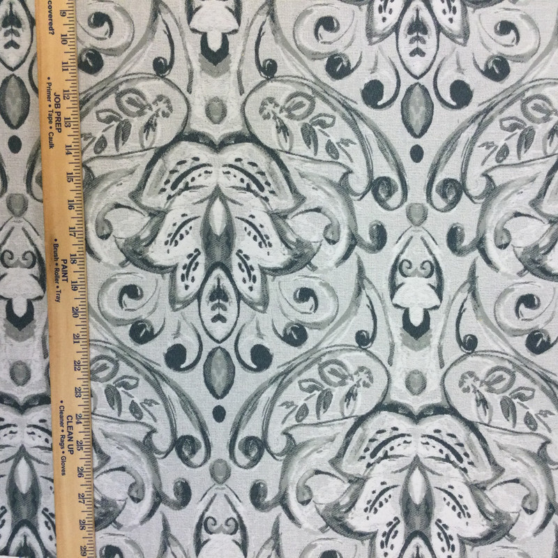 Sophia in color Pewter | Contemporary Damask | Blue / Gray / White | Medium Weight Upholstery / Drapery Fabric | 54" Wide | By the Yard