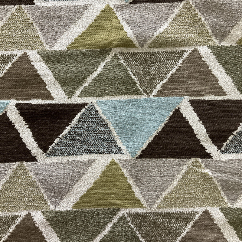 Canron in Spring | Triangle Geometric in Green / Brown / Blue | Upholstery Fabric | Regal Fabrics Brand | 54" Wide | By the Yard