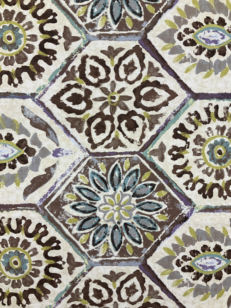 Summer Breeze in Stone | Bohemian Hexagons in Purple / Brown / Green / Grey | Upholstery / Drapery Fabric | P/Kaufmann | 54" Wide | By the Yard