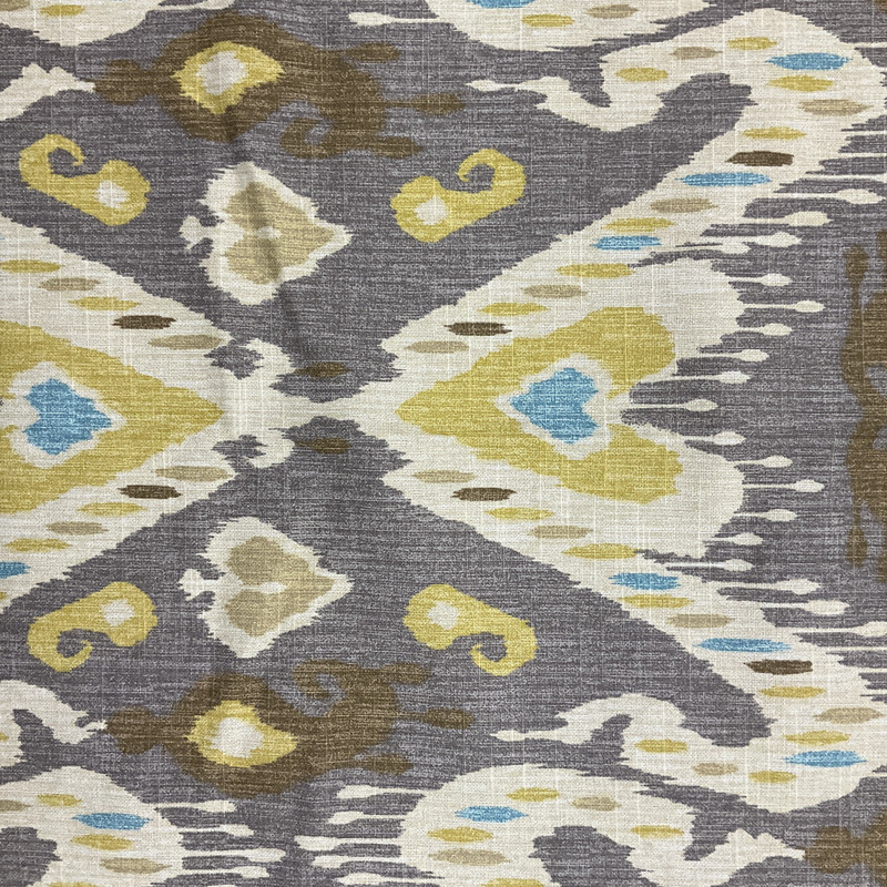 Enlightened in Pumice | Ikat in Yellow / Taupe / Blue  | Upholstery / Drapery Fabric | Waverly | 54" Wide | By the Yard