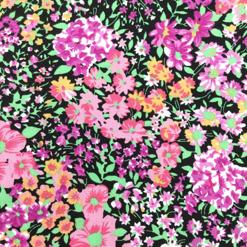 100% Cotton Quilting Fabric | Black Pink Floral  | 44" Wide | By The Yard