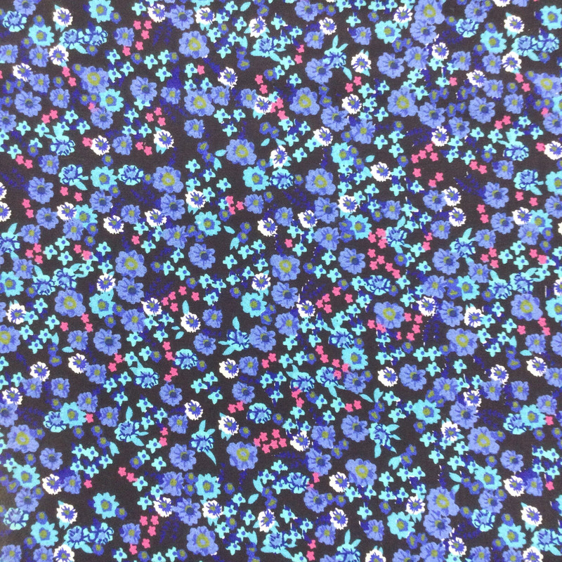 100% Cotton Quilting Fabric | Black Purple Blue Floral  | 44" Wide | By The Yard