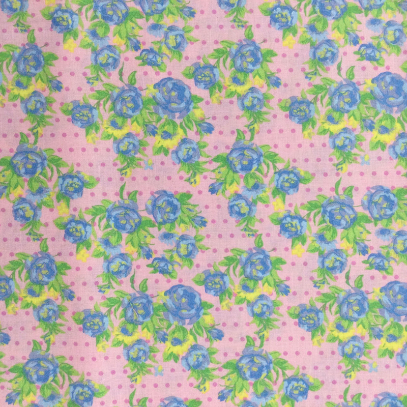 100% Cotton Quilting Fabric | Pink Blue Green Polka Dot Floral | 44" Wide | By The Yard