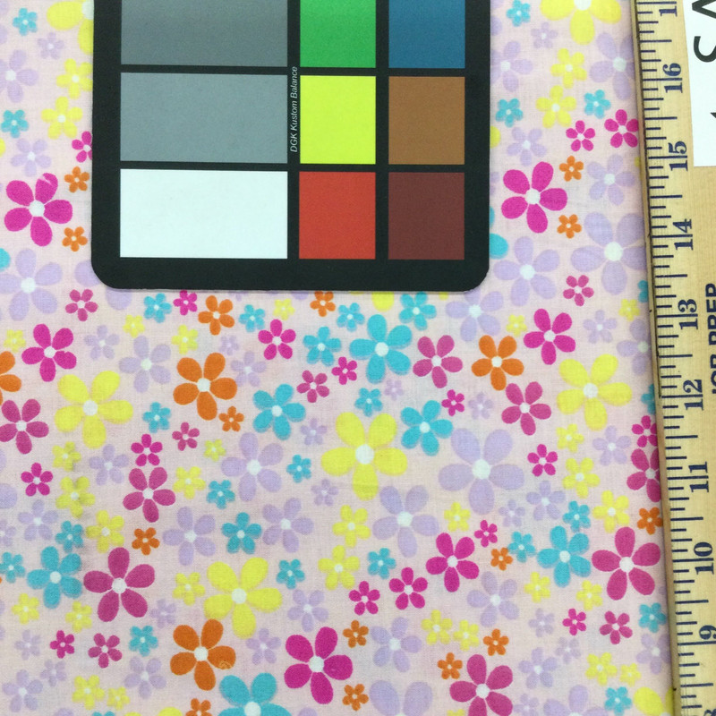 100% Cotton Quilting Fabric | Pink Blue Yellow Groovy Flowers | 44" Wide | By The Yard