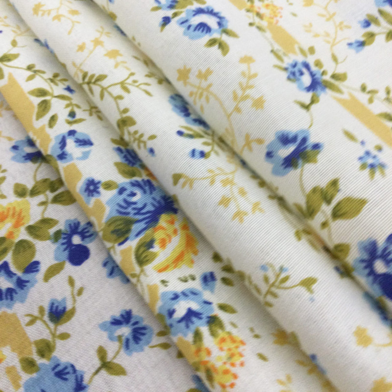 Vintage Floral Fabric in Yellow / Blue / Green | Lightweight Drapery / Apparel | 54" Wide | By the Yard