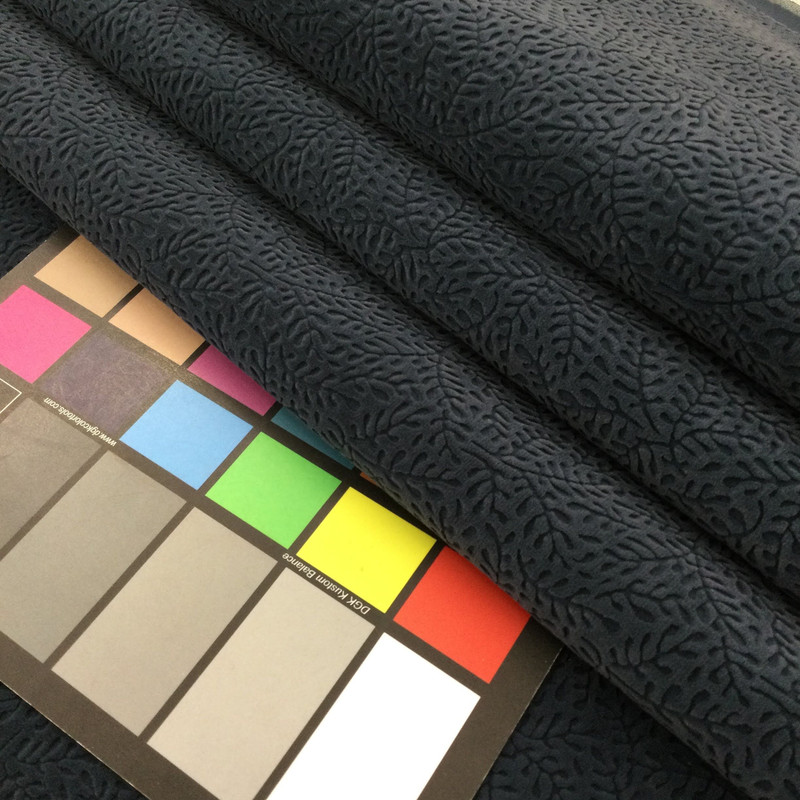 Reef in Navy | Leafy Twigs Design in Dark Blue | Flocked Velvet Fabric | Upholstery | 54" Wide | By the Yard