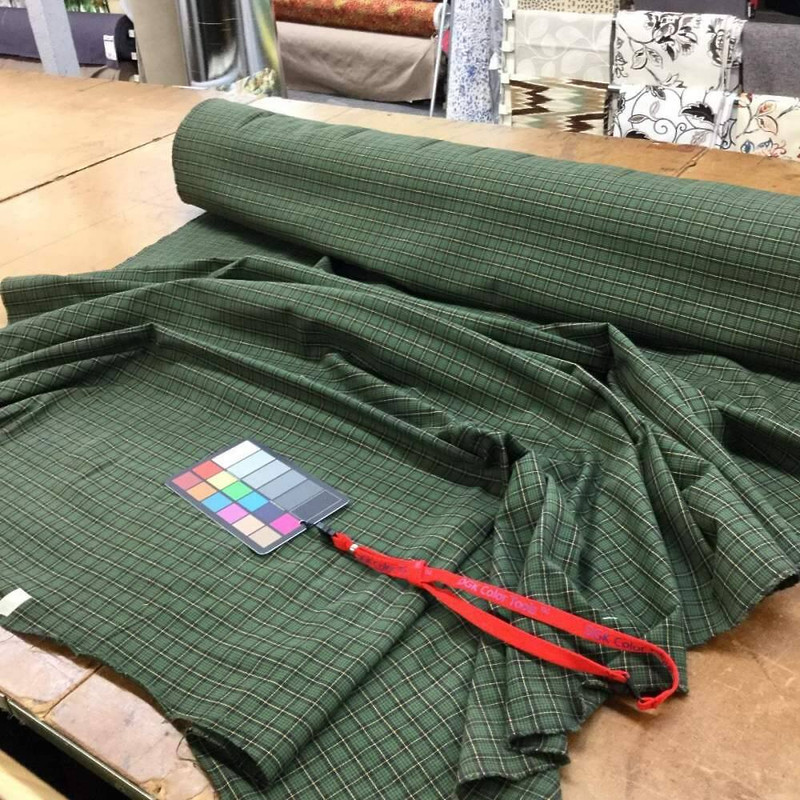 Green Check Plaid Curtain and Light Upholstery Fabric | 54"W | BTY | Cotton