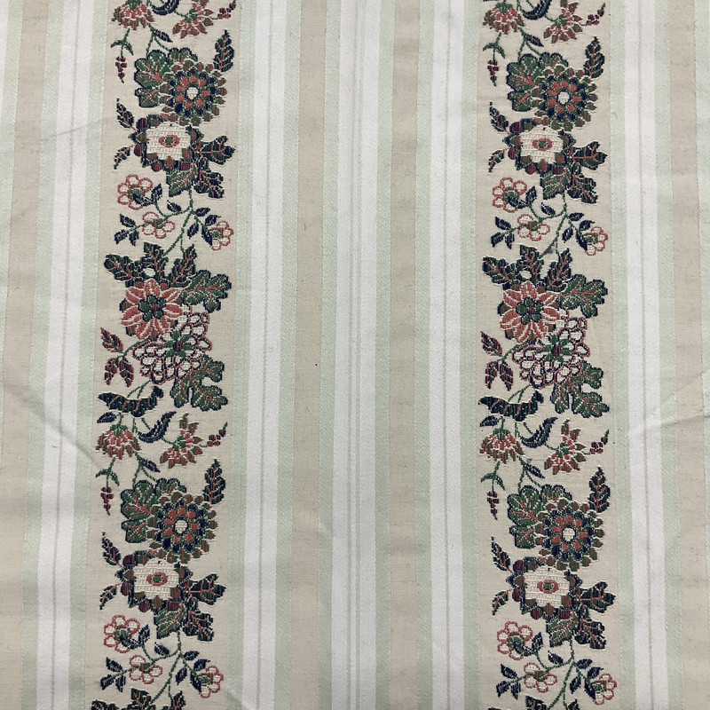 Vintage Floral Stripe in Off-White / Green / Pink | Upholstery Fabric | 54" Wide | By the Yard