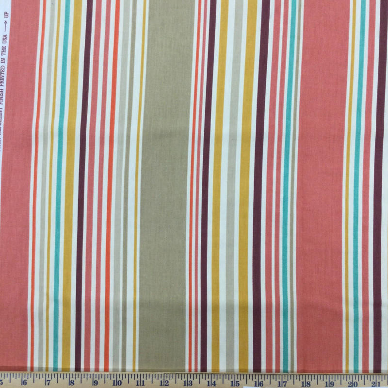 Thick and Thin Stripes in Pink / Orange / Tan / Green | Home Decor / Drapery Fabric | 54" Wide | By the Yard