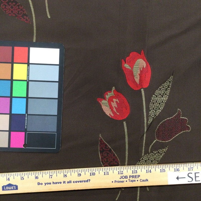Tulips in Red / Brown | Taffeta | Upholstery / Drapery Fabric | 54" Wide | By the Yard