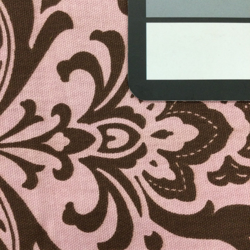 Chocolate Brown Damask Fabric on Pink  Woven Background | Screen Print Home Decor Print | Drapery| By The Yard | 54" Wide