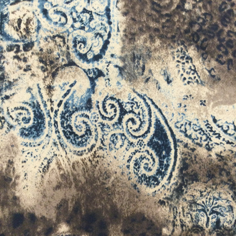 Brown, Black and Teal Mottled Spade Print Jersey Knit Fabric | Clothing and Apparel | 48 inch Wide | By The Yard