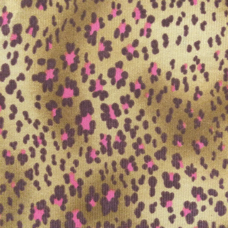 Brown and Pink Leopard Print Sheer Mesh Knit Fabric | Clothing and Apparel | 60 Inch wide | By The Yard