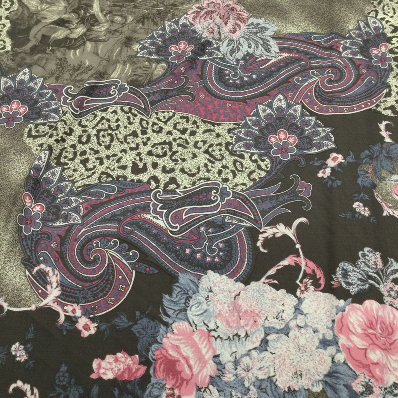 Brown/ Tan/ Teal Paisley and Floral | Lightweight Sheer Mesh Knit Fabric | Clothing and Apparel | By The Yard | 45 Inch Wide