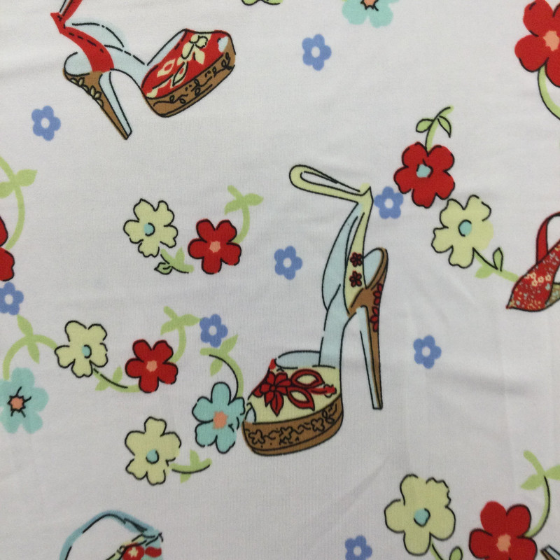 Shoes and Purse Fashion Knit Fabric | Red, Yellow, Aqua on White |  Clothing and Apparel | 60 Inch Wide | By The Yard