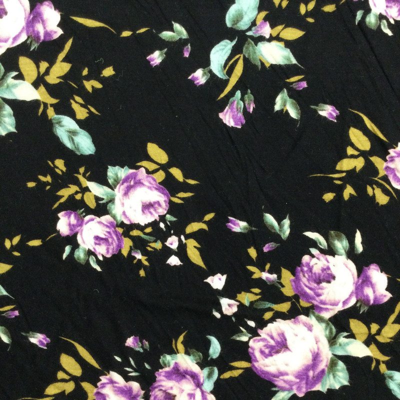 Purple Tipped  Antique Roses | Lightweight Opaque Jersey Knit Stretch Fabric | Clothing and Apparel | By The yard | 60 Inch Wide