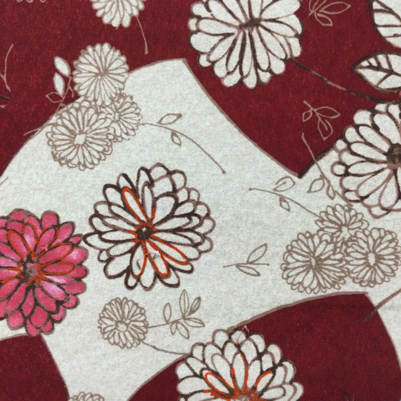 Line Drawn Floral Dahlias in Brick Red and Tan | Jersey Knit Stretch Fabric | Clothing and Apparel | By The Yard | 60 Inch Wide