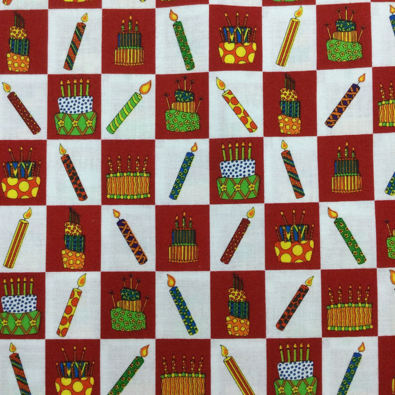 Red and White Birthday Cake Check | Holiday | Novelty| Quilting Fabric | 100% Cotton  | 44 wide | By the Yard | 3068