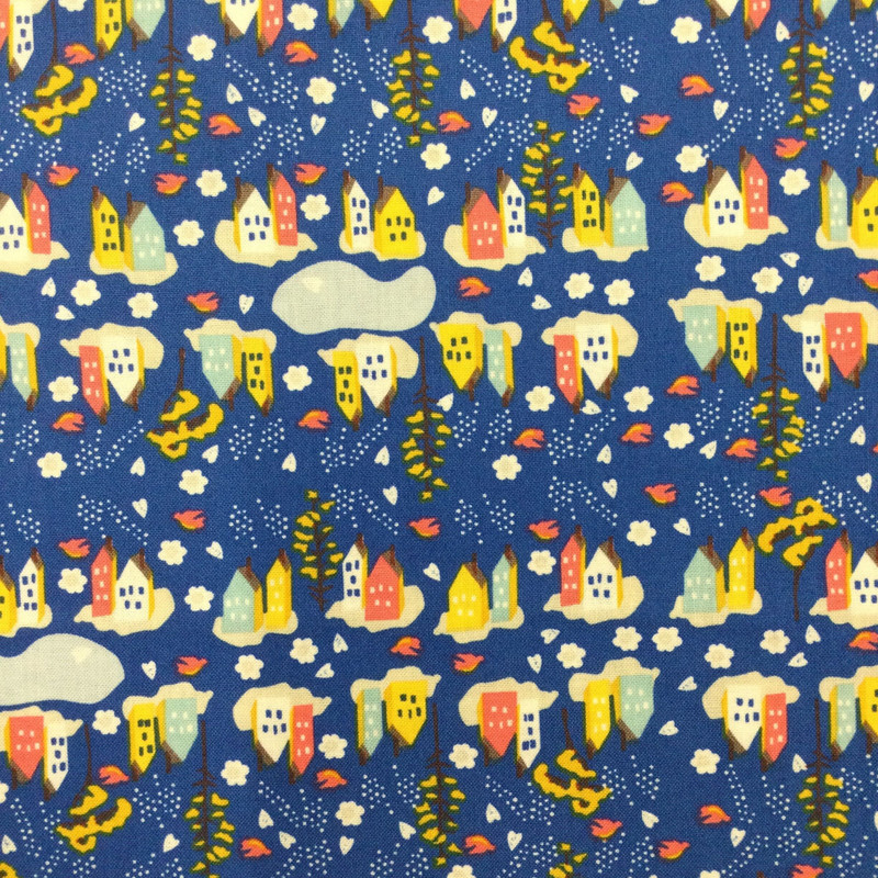 Tiny Houses in Blue / Yellow / White | Caravan by Blend | Quilting Fabric | 100% Cotton | 44 wide | By the Yard