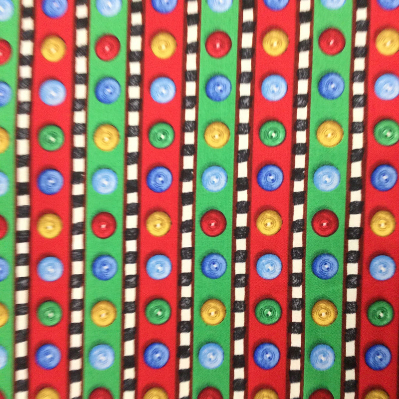 Buttons and Stripes in Red/Green and Black | Quilting Fabric | 100% Cotton  | 44 wide | By the Yard | 3171