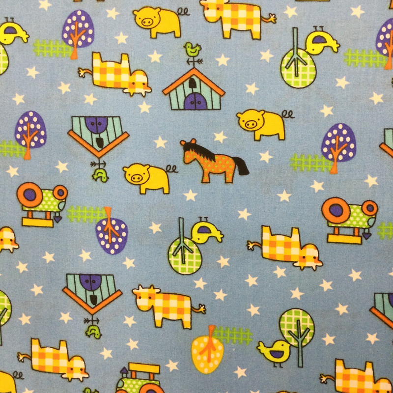 Barnyard Fun  in Sky Blue | Juvenile | Novelty | Quilting Fabric | 100% Cotton  | 44 wide | By the Yard | 3176