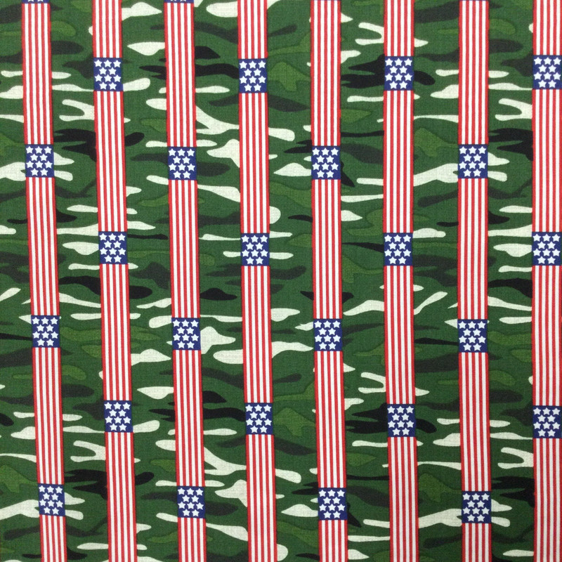 Military Camo with Flag Stripes | Green / Red / Blue | Welcome Home by Henry Glass | Quilting Fabric | 100% Cotton | 44 wide | By the Yard
