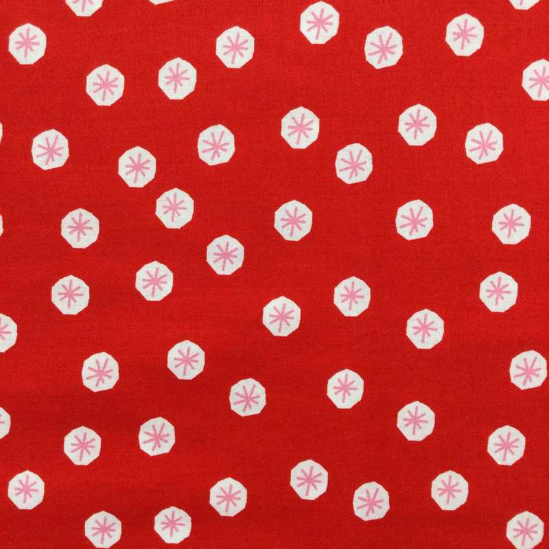 Deco Dots White / Pink on Red | Quilting Fabric | 100% Cotton | 44 wide | By the Yard